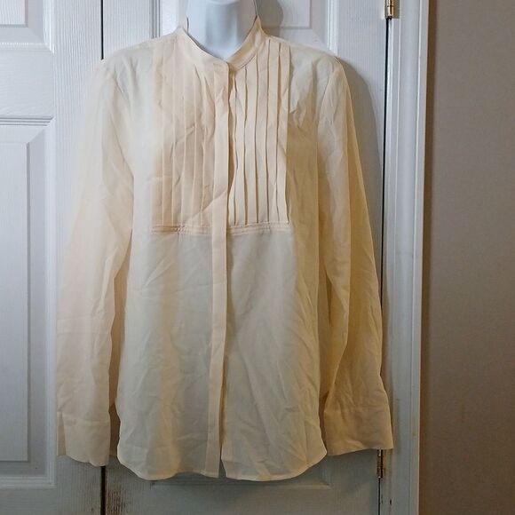 J Crew Factory pale yellow button down long sleeve blouse SZ M NWOT - Picture 1 of 8